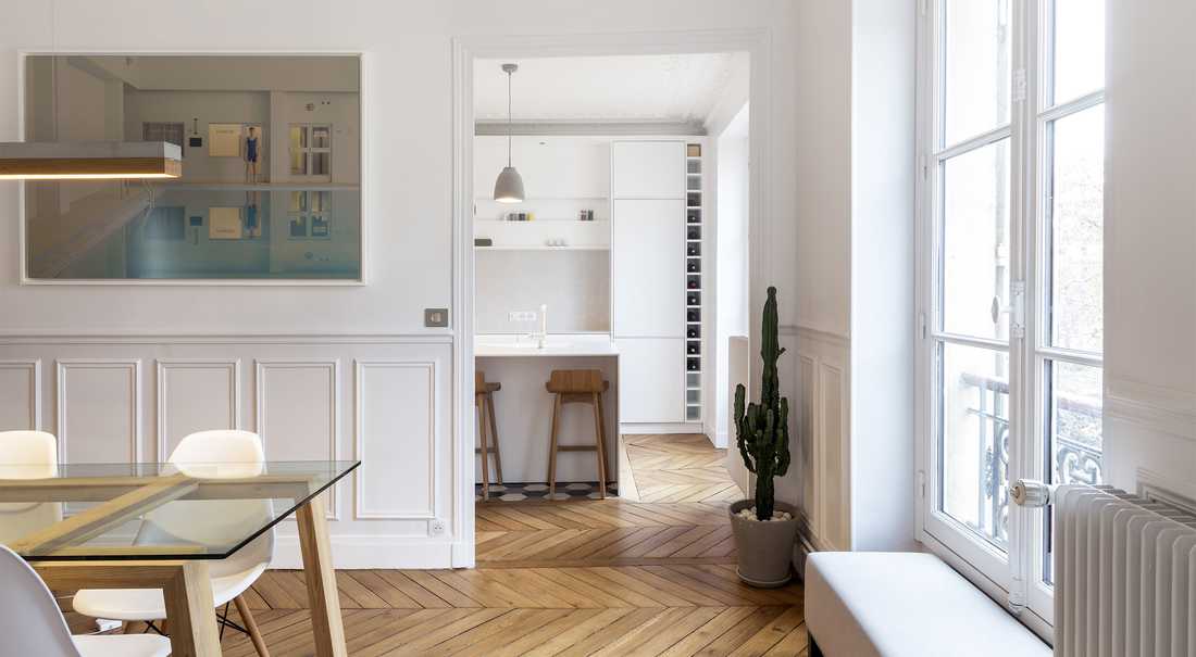 Aménagement d'un cuisine ouverte dans un salon par un architecte à Nantes