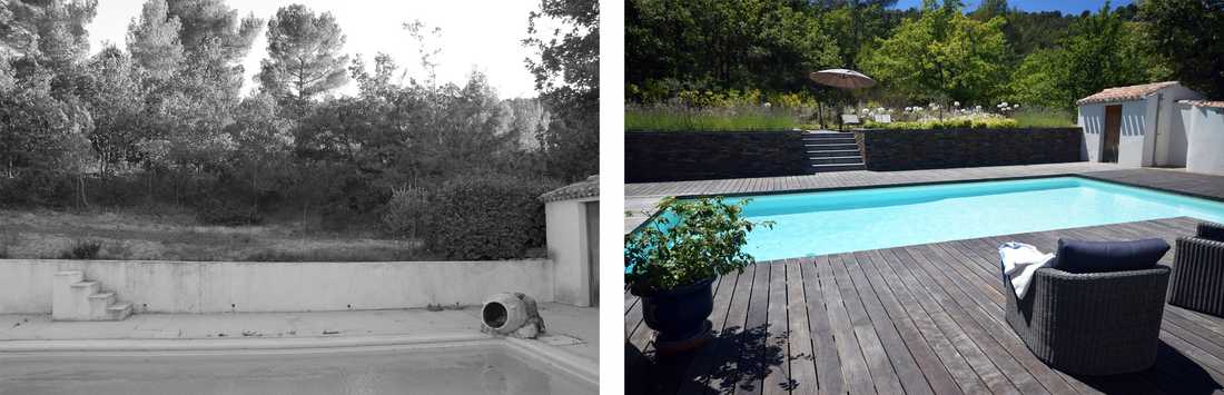 Avant-après : relooking d'un jardin avec piscine par un paysagiste à Nantes